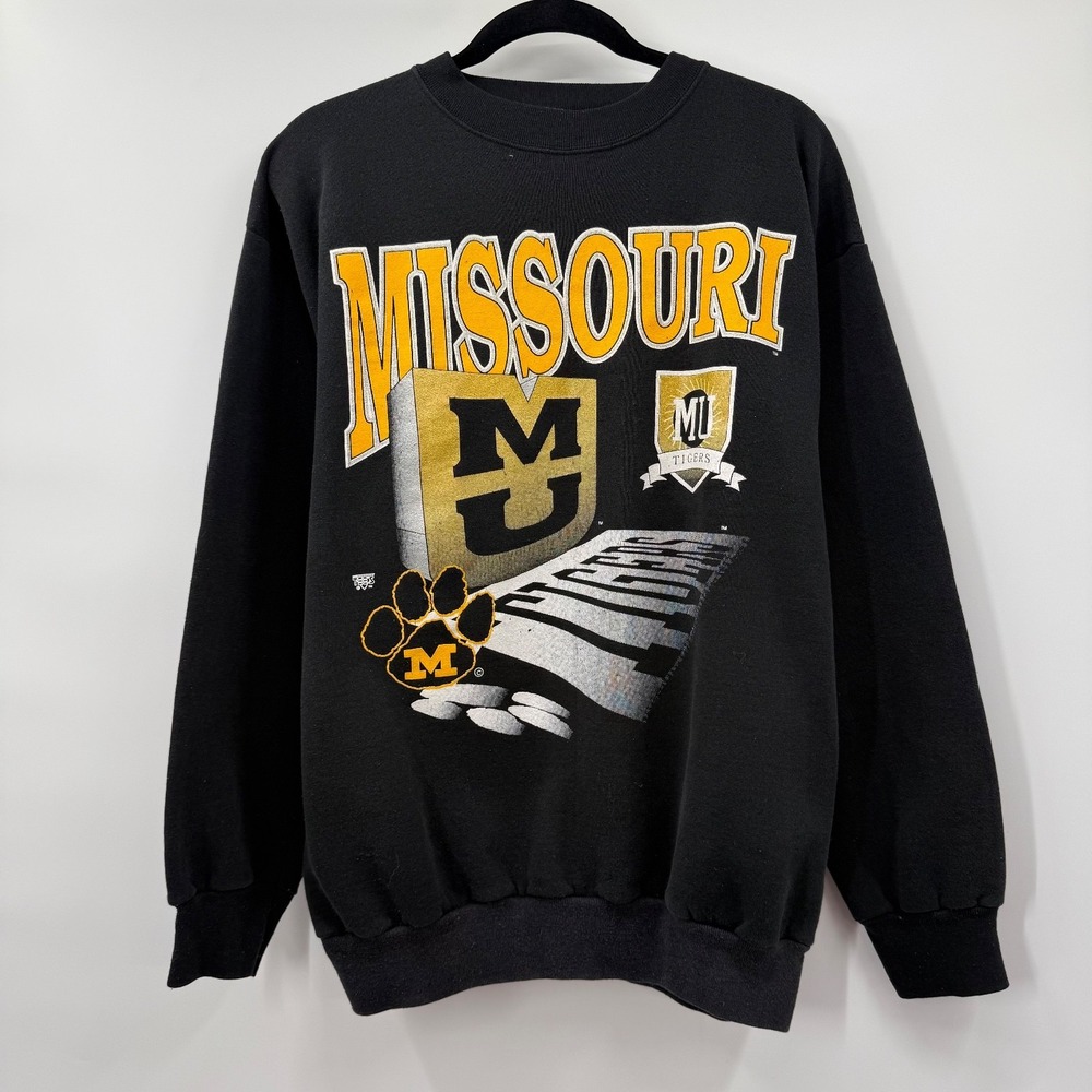 Missouri University Mens Size XL Vintage Crewneck Sweatshirt 1990s Graphic Black